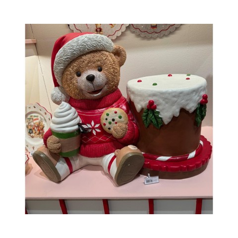 ORSO SEDUTO CON BISCOTTO E TORTA H.55